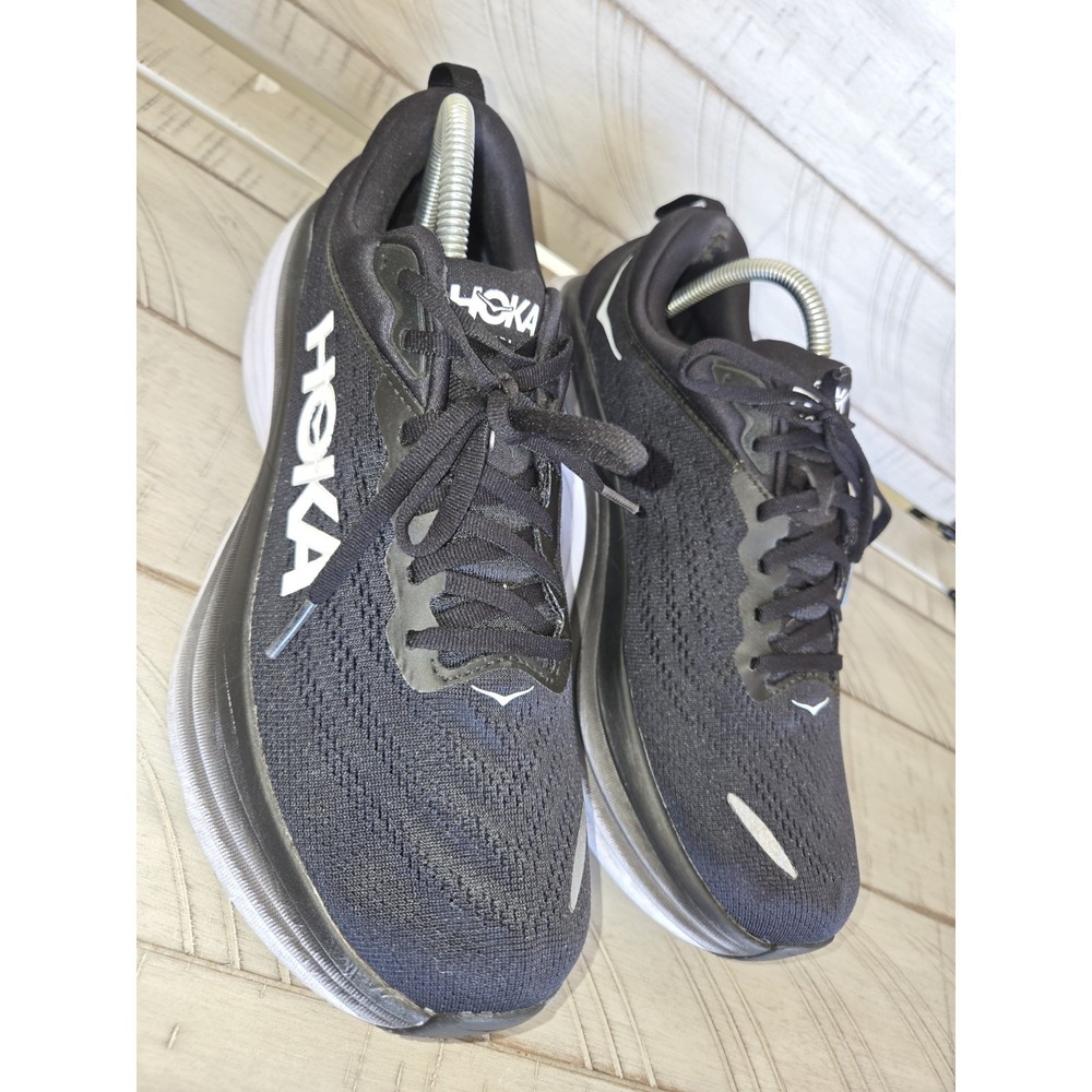 Hoka Bondi 8 Women's Size 10.5B Black and White Running Sneaker Lace Up Low Top - Picture 3 of 10